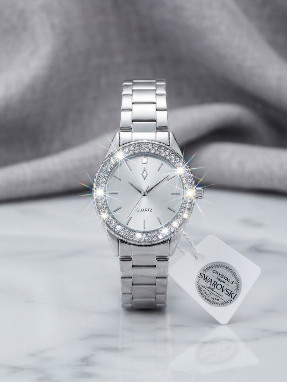 ​New with Tags Swarovski Crystal Accented Silver Tone Women's Watch